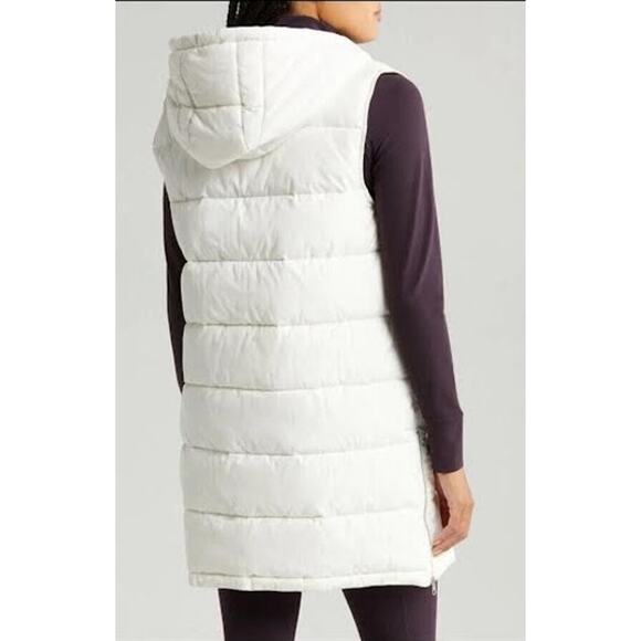 NWOT Zella Puffer Vest Size L White Long Hooded Full Zip Sporty Chic Gorpcore - Picture 4 of 9
